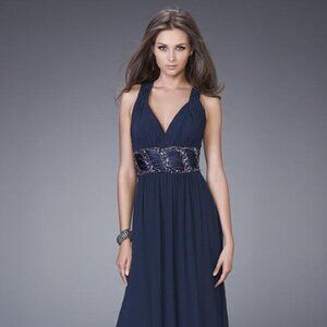 La Femme Navy Long Evening Gown Prom Dress